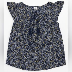 NYC Trends Navy Floral Boho Peasant Top XS NWOT Rayon Flutter Sleeve Tassel Tie